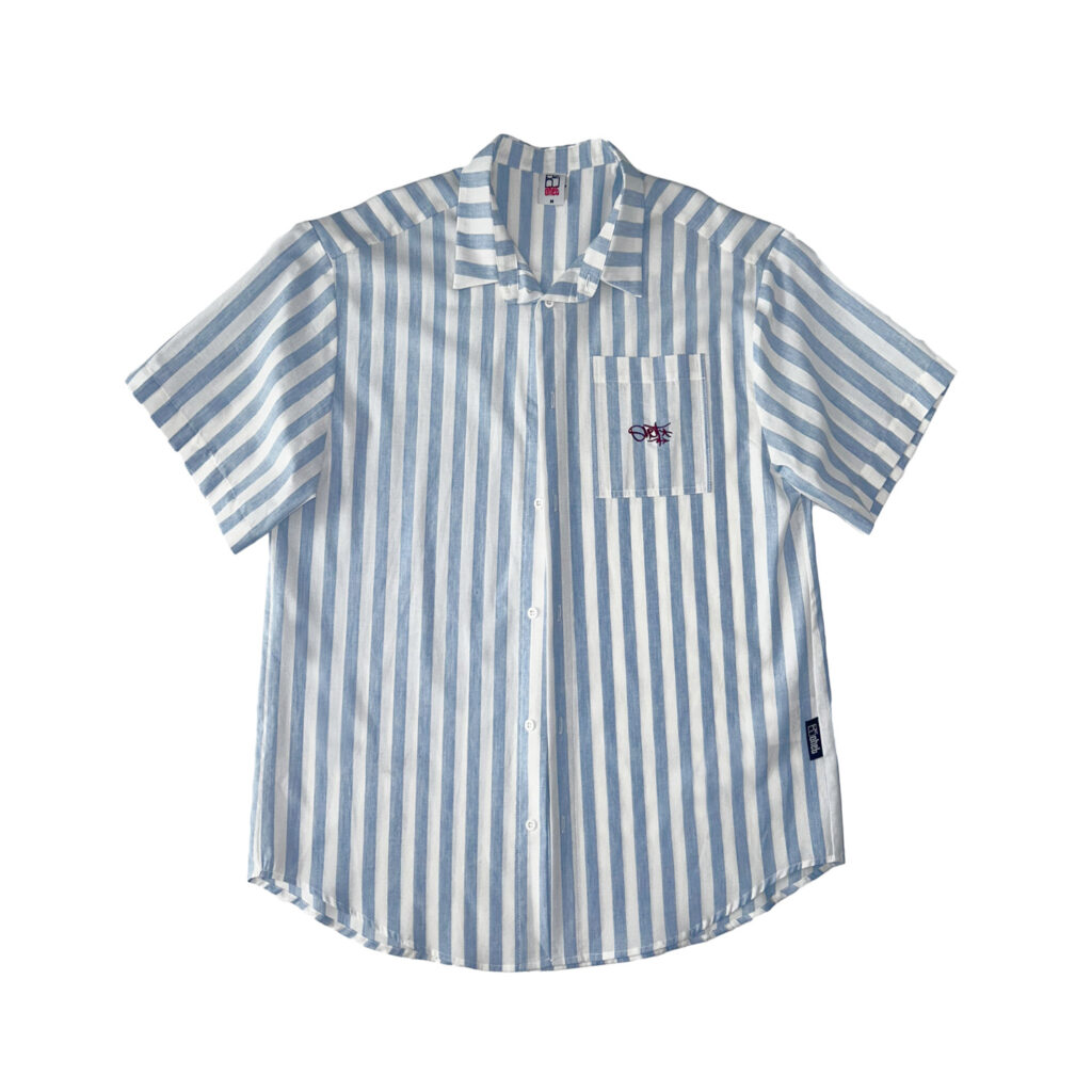 Blue Striped Shirt Tag Logo