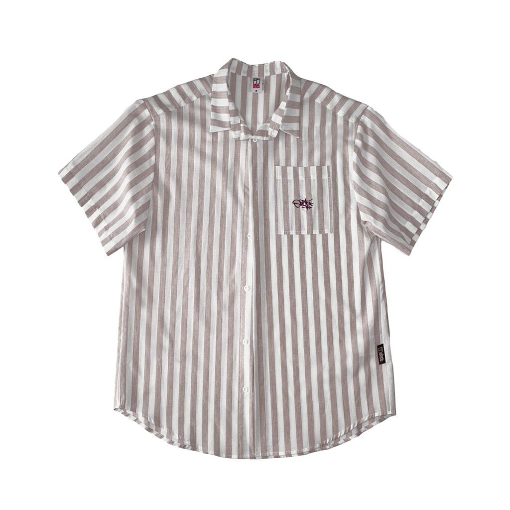 Brown Striped Shirt Tag Logo
