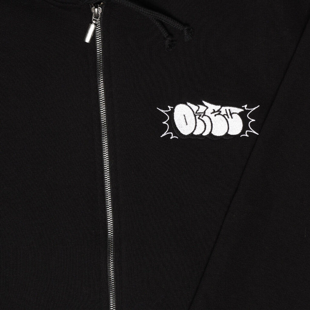 black zip hoodie with graffiti OHET embroidery – ohet clothing