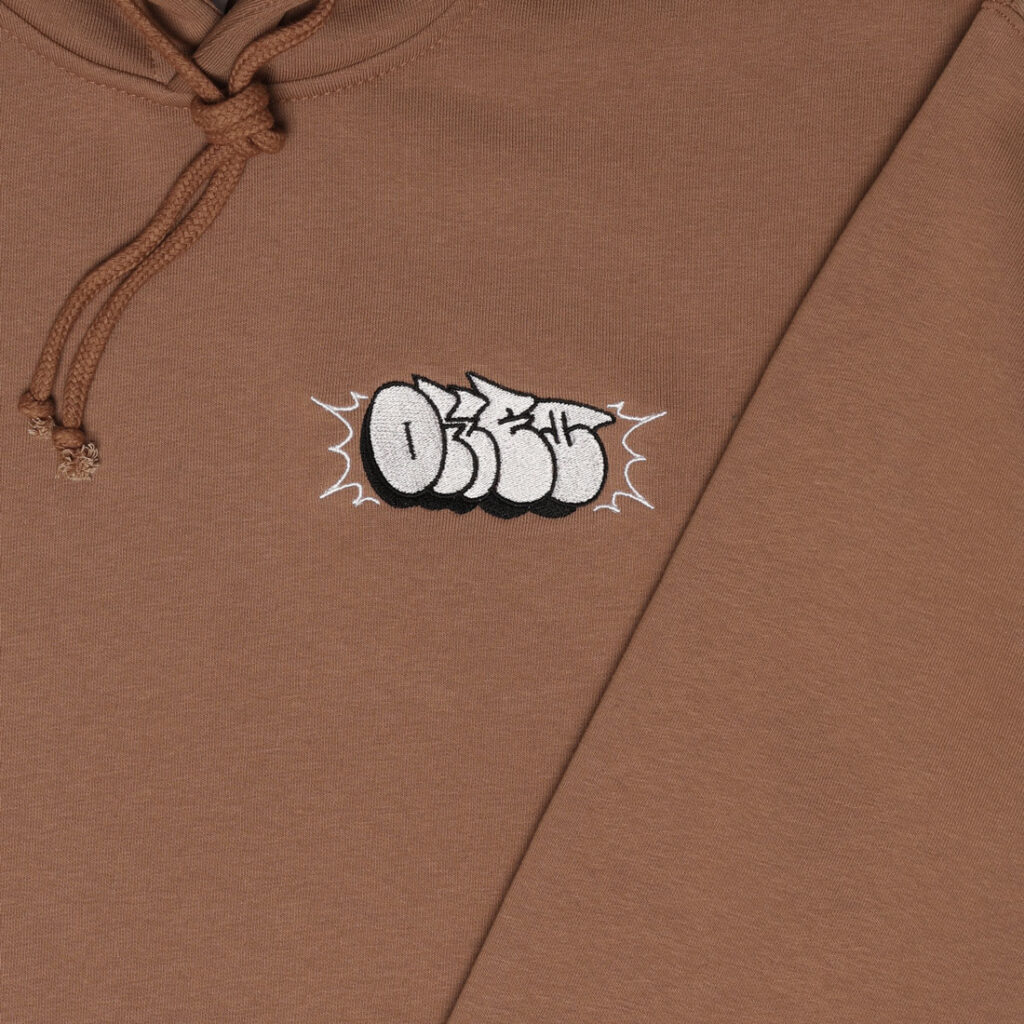 brown hoodie with embroidered graffiti OHET logo – ohet clothing