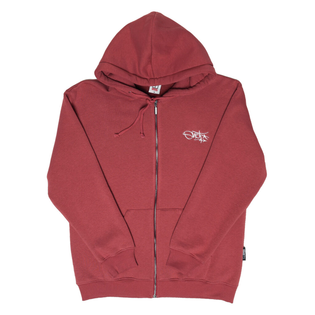 Wine Red Tag Zip Hoodie