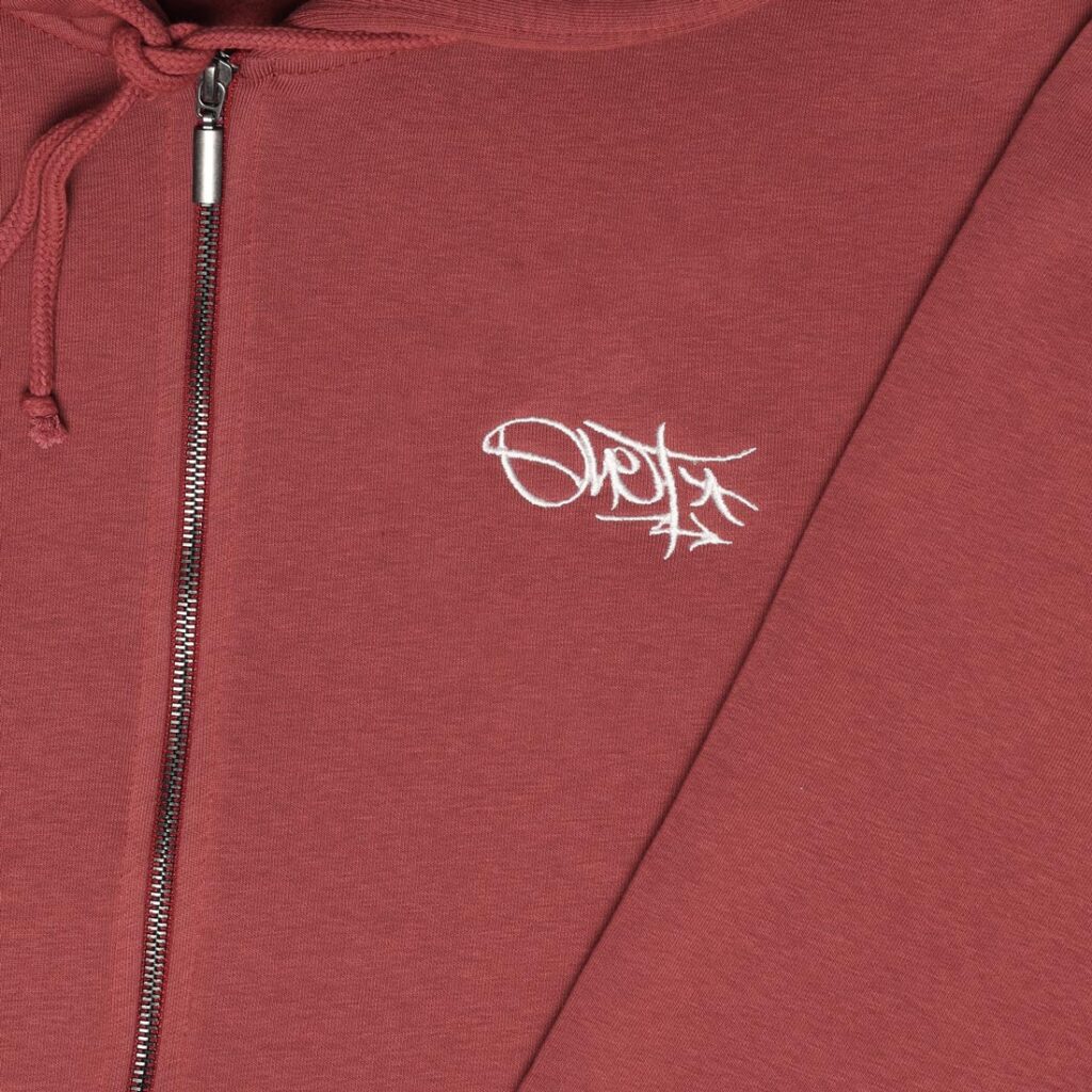 wine red zip hoodie with embroidered tag logo – ohet clothing