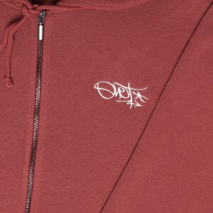 wine red zip hoodie with embroidered tag logo – ohet clothing